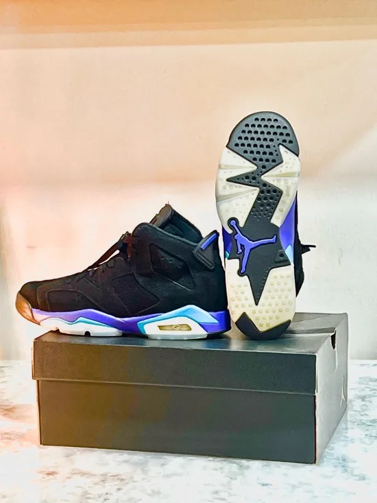 Air Jordan 6 Retro AGUA - 5 Youth - Black/Concord-Aguatone - Picture 3 of 4